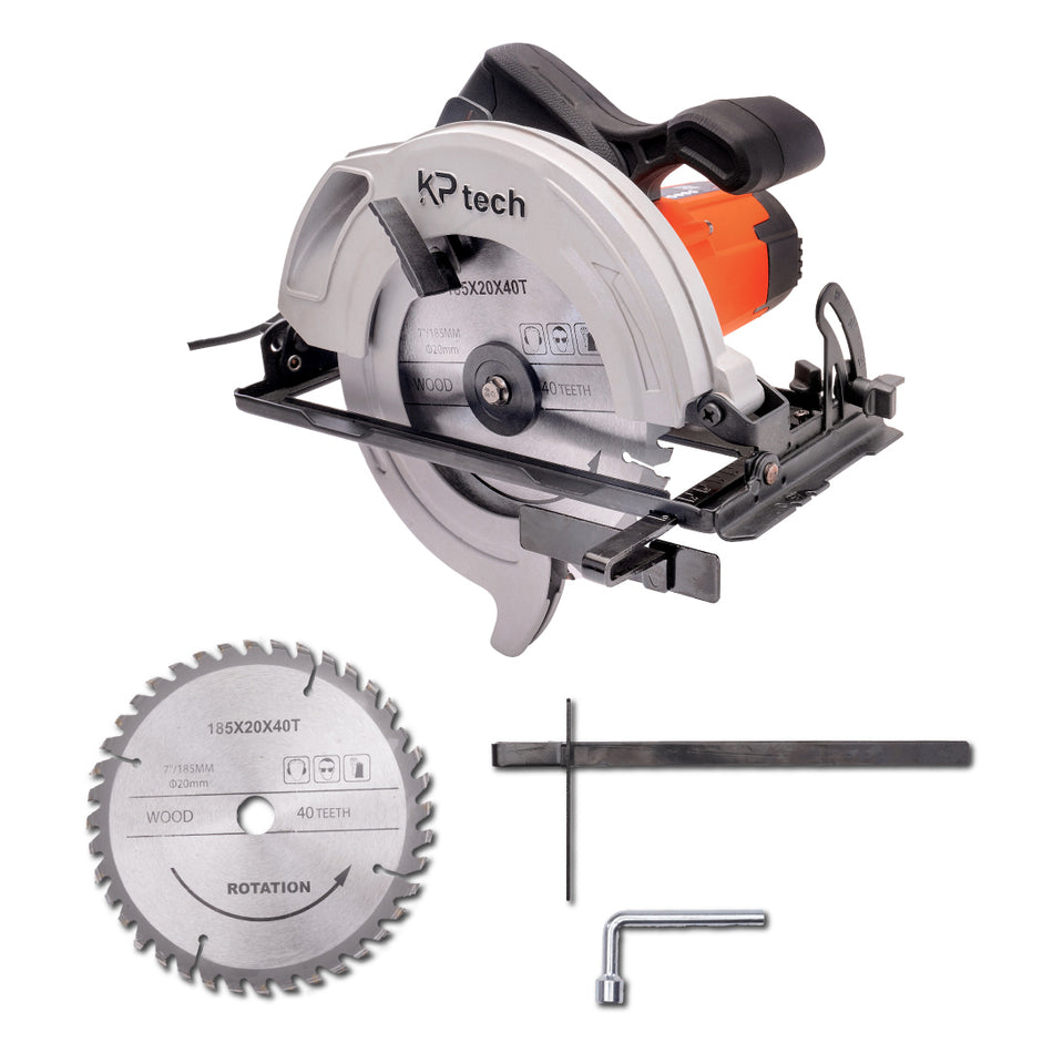 KP Tech Circular Saw 1400W | 5800rpm | Adjustable Cutting Depth and Bevel Cutting | With 1pcs 185mm Blade