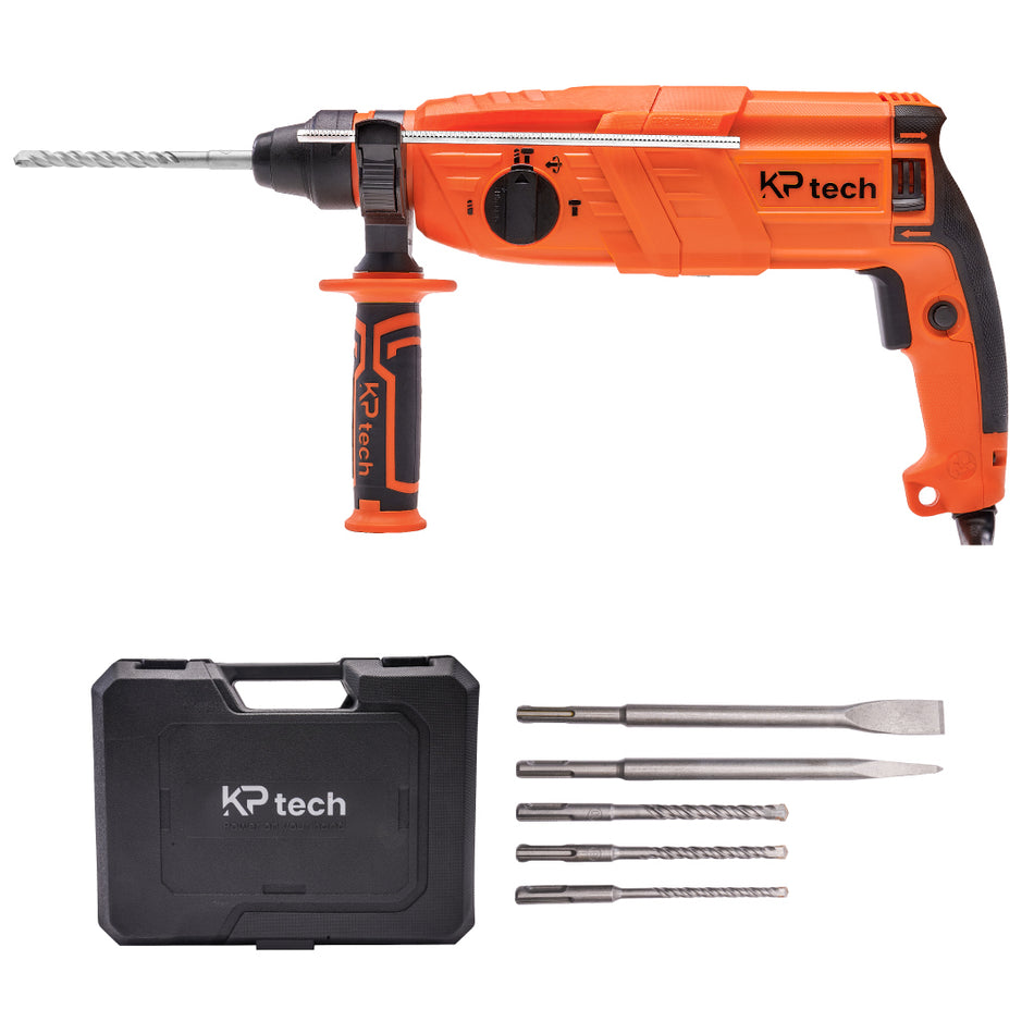 KP Tech Rotary Hammer 800W | 0-1100 RPM | With 3 drills and 2 chisels